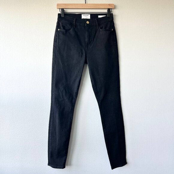 Frame Le High Skinny Jeans Black Stretch Denim Size 27 Womens Film Noir - Picture 1 of 7